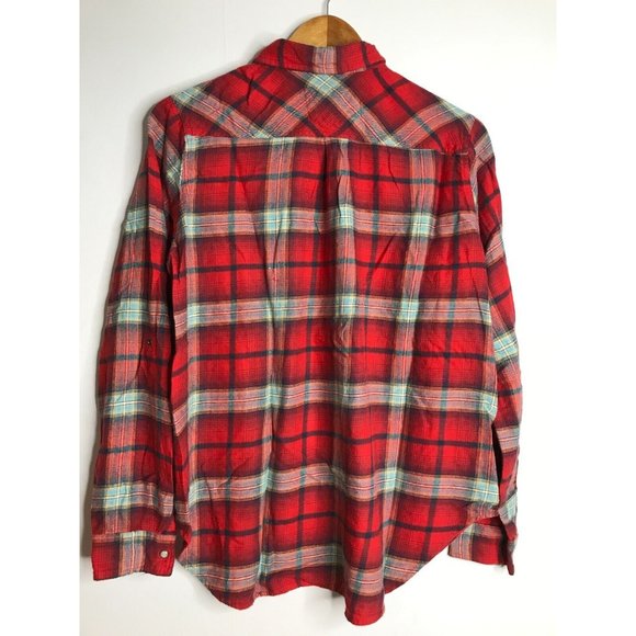 Abercrombie & Fitch Red Plaid Long Sleeve Pearl Snap Men's Medium Shirt - Picture 6 of 6